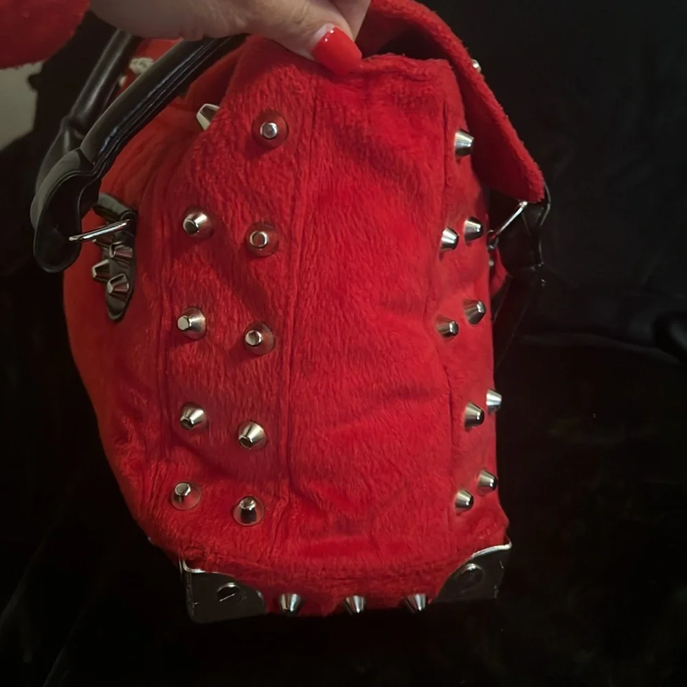 Vintage Lux de Ville Red velvet like Studded Weekender - Picture 12 of 17